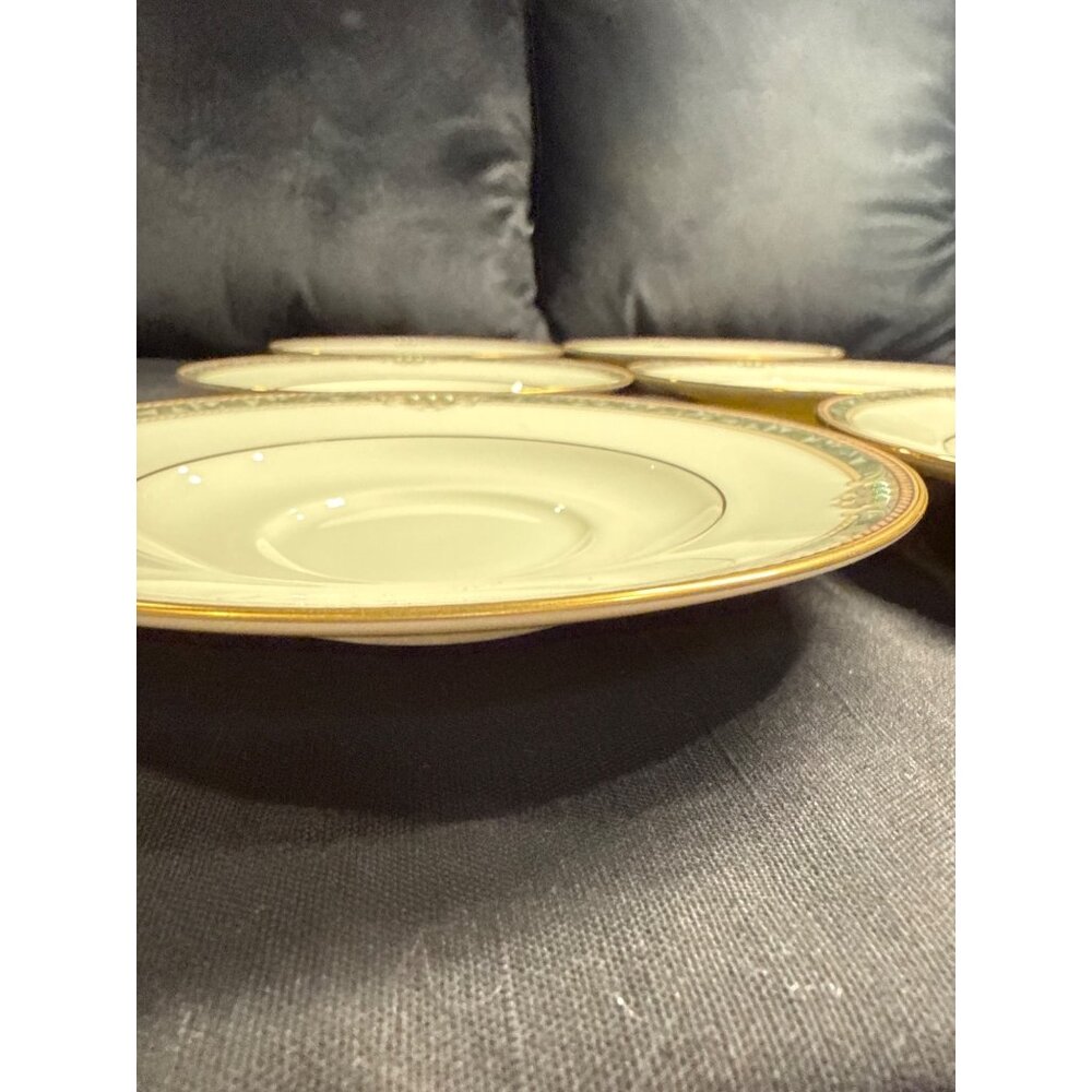 Set Of 6 Noritake Bone China Covina 9791 Saucers With Gold & Green Trim Vintage - Picture 4 of 13